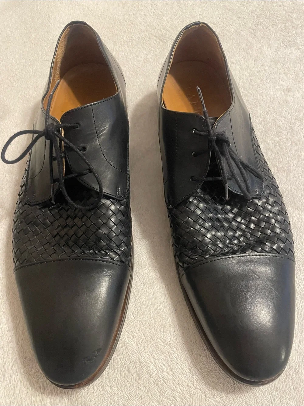 Taft Men's Lucca Black Woven Cap-Toe Derby Oxford Dress Shoes